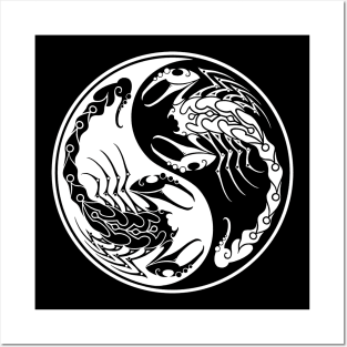 White and Black Scorpions Yin Yang Posters and Art
